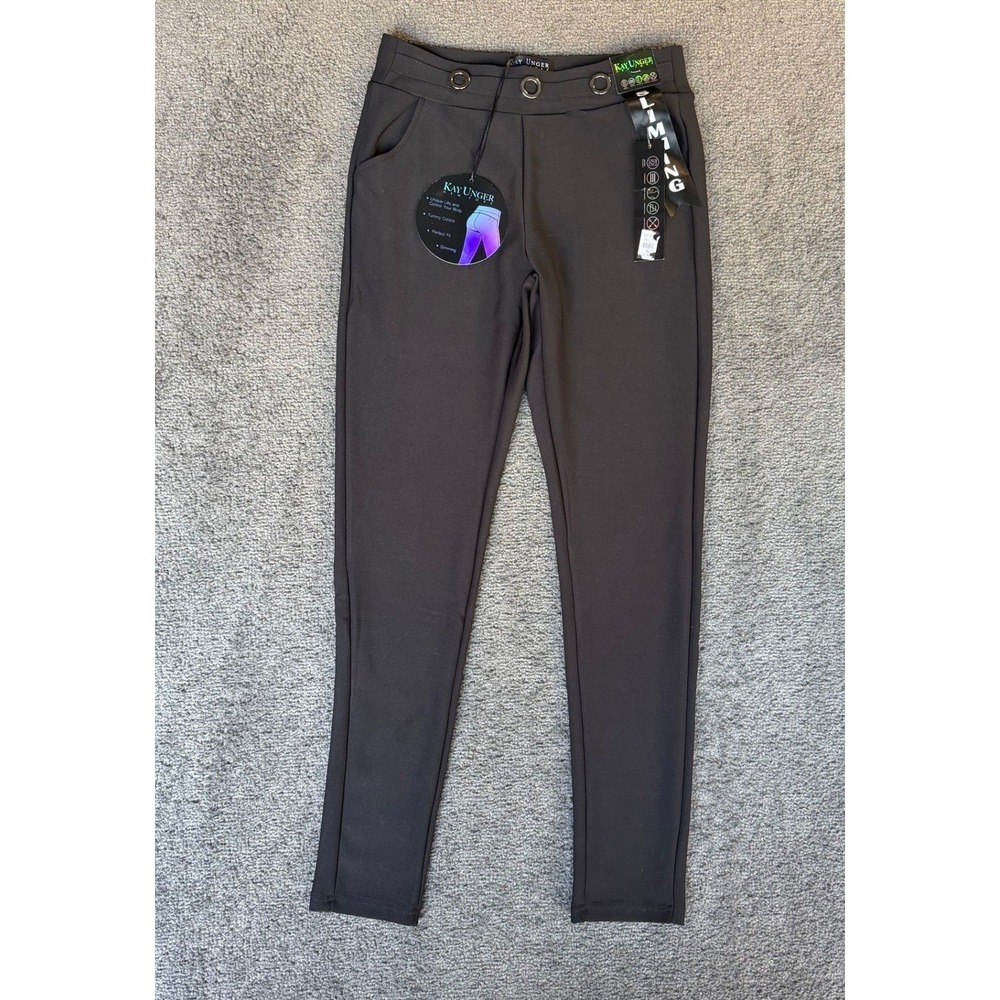Kay Unger New York Slimming Pull On Pants Black Silver Grommet Tummy Control S